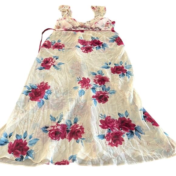Flora by Flora Nikrooz Size M Floral Print Crinkle Chiffon Long Nightgown - Picture 5 of 10